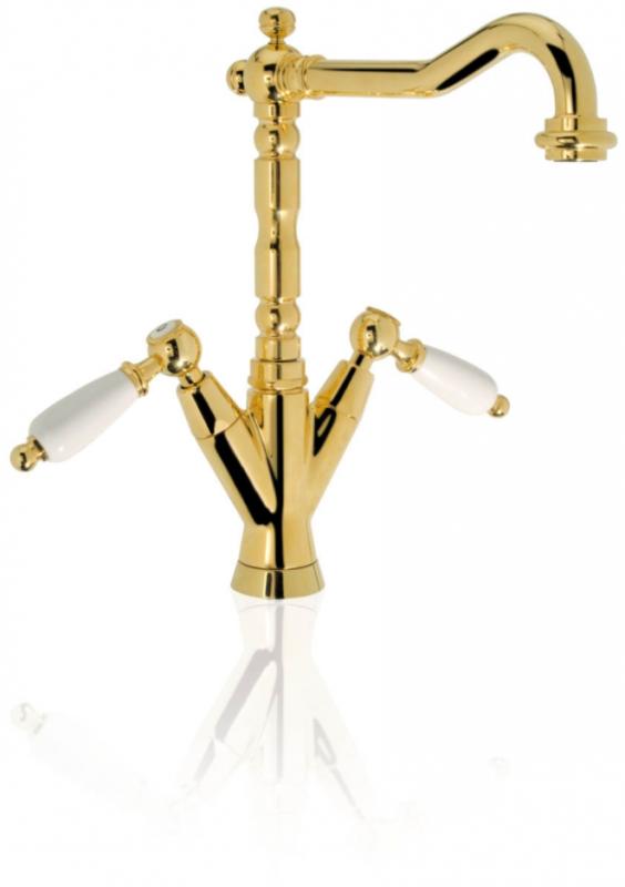 PB klasična pipa za umivalnik Bela ročaja izliv 18,5 cm nerjaveče jeklo 1208854312