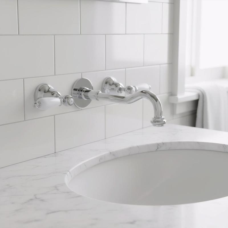 PB klasična vgrajena stenska pipa z belimi ročaji 20 cm izliv Krom 1208854352