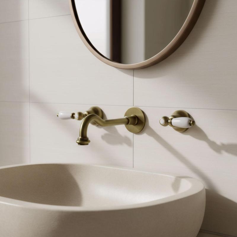 PB klasična stenska vgradna pipa z belimi ročaji, 25 cm izliv, Bron 1208854392