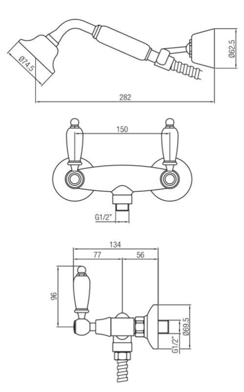 PB klasični kran za namestitev na steno, komplet tuš kranov z belimi ročaji, vključno z ročno tuš kabino iz nerjavečega jekla 1208854492