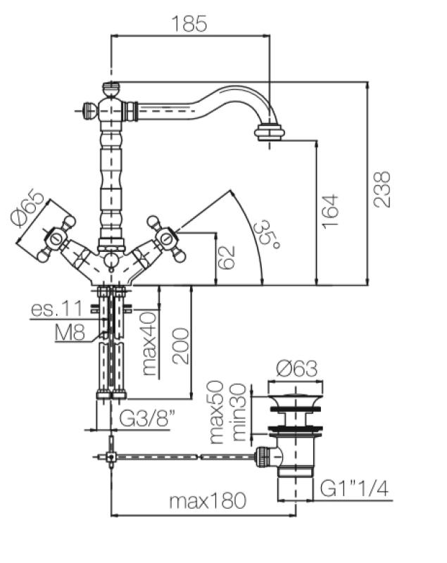 PB klasična umivalniška pipa z zvezdastimi ročaji, izliv 18,5 cm Krom 1208854932