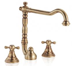 PB klassieke 3-gats wastafelkraan met sterknoppen en uitloop van 18,5 cm, RVS 1208854952