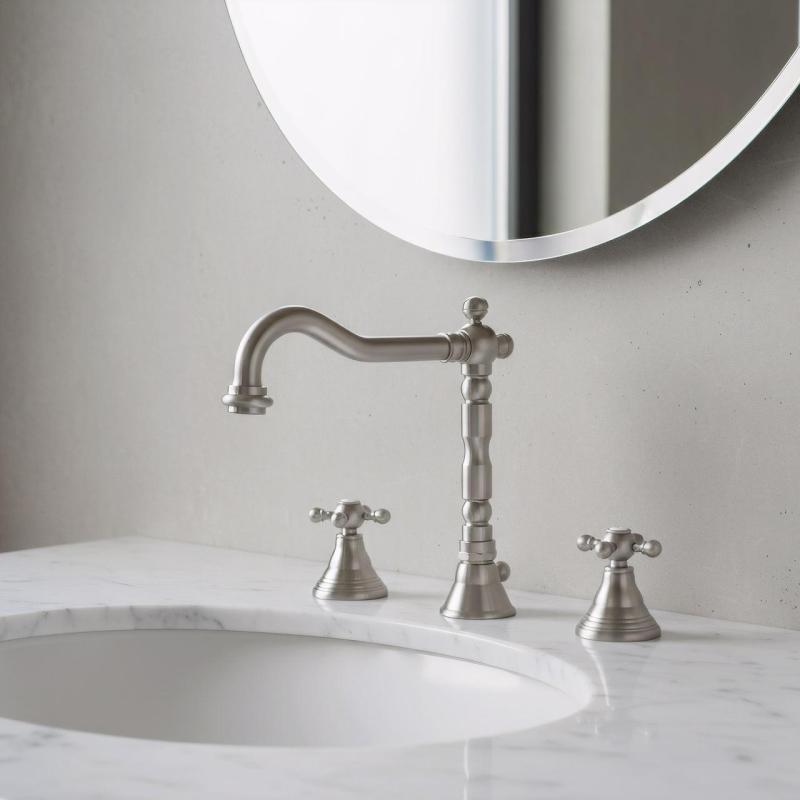 PB klassieke 3-gats wastafelkraan met sterknoppen en uitloop van 18,5 cm, RVS 1208854952