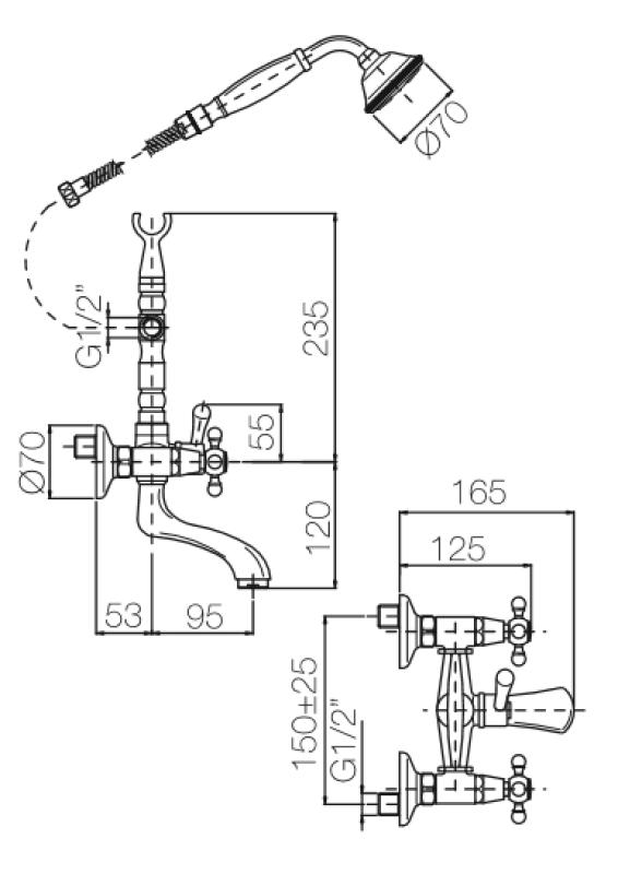 PB klasični nadometni komplet za kad s zvezdastimi ročaji iz nerjavečega jekla, vključno z ročno prho 1208855172