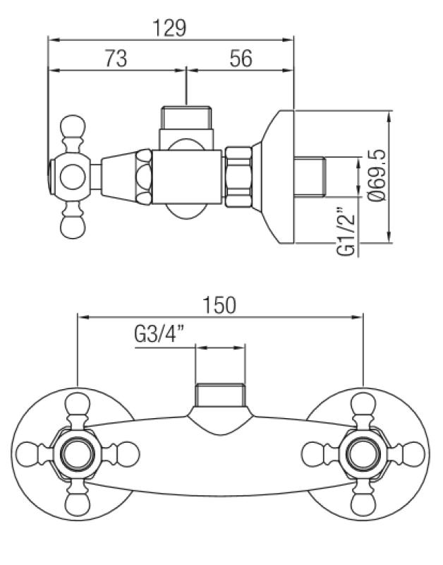 PB klasična pipa nadometna pršna mešalna pipa z zvezdnimi ročaji bron zgornji priključek 1208855312