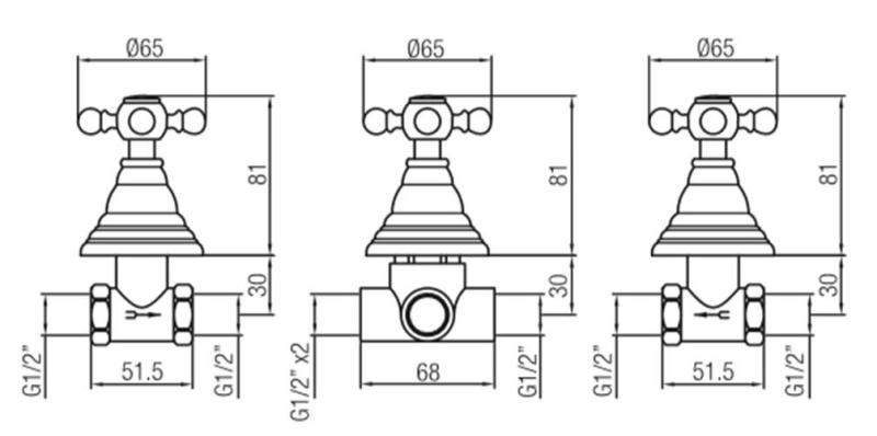 PB klasični 3-smerni vgradni tuš set z preklopnikom in z zvezdastimi gumbi Bron 1208855402