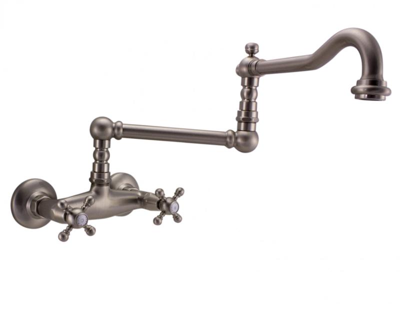 PB klasična zidna pipa z zvezdastimi ročaji, dolga vrtljiva izlivna cev, nerjaveče jeklo 1208855462