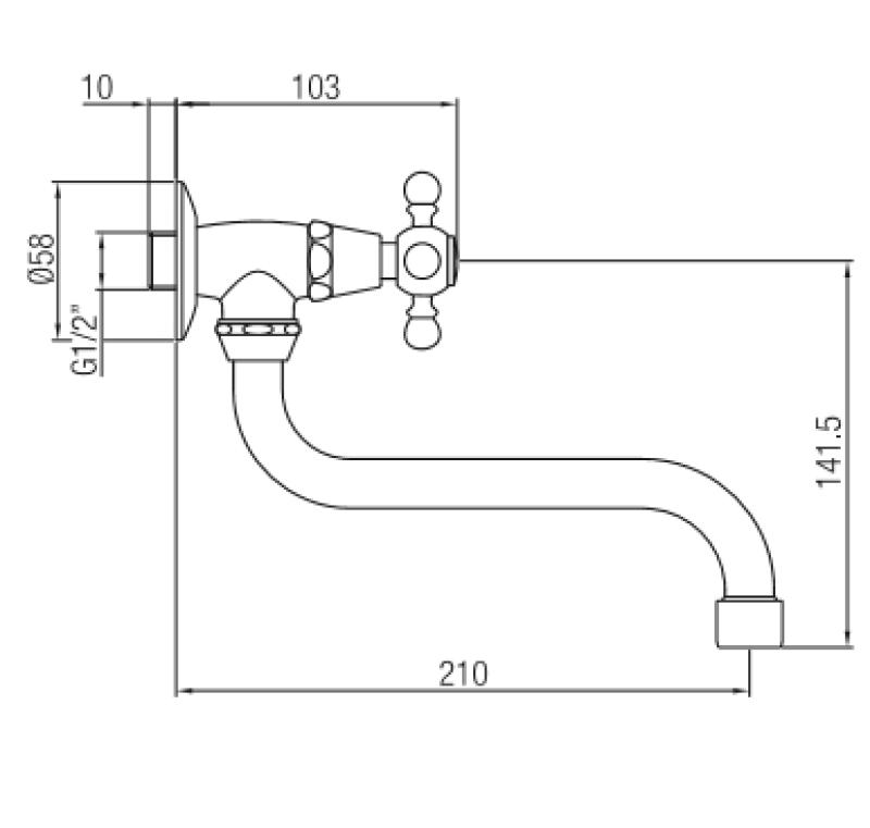 PB klasična stenska pipica s starinskim ročajem za hladno vodo in dolgim izlivom bron 1208855632