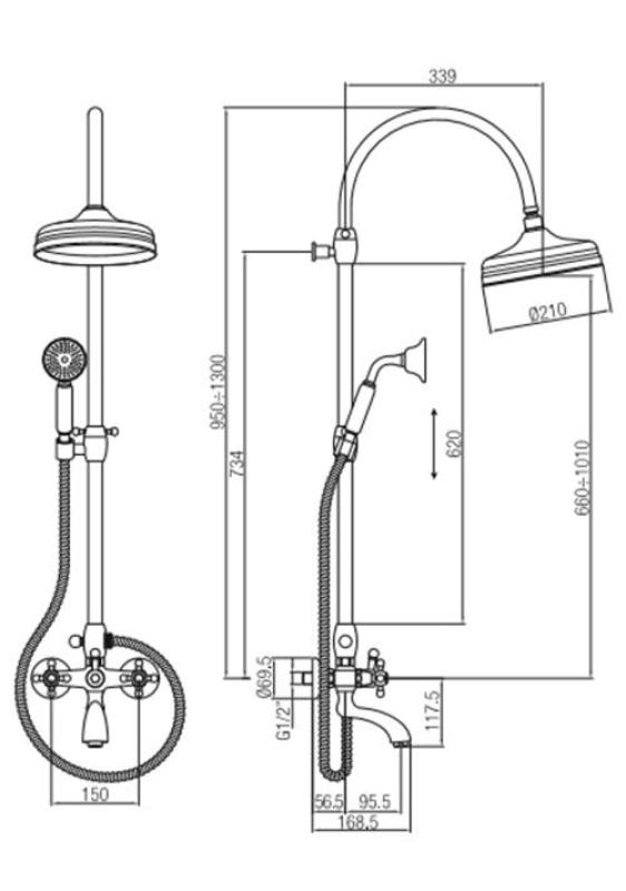 PB klasični komplet za tuširanje s klasično prho, zvezdnimi gumbi, iz nerjavečega jekla 1208855882
