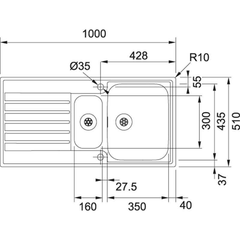 Franke Argos AGX 251 1,5 anderole polena korito iz nerjavečega jekla z odcejalnikom za vgradnjo na ravno površino 1000x510 127.0380.391