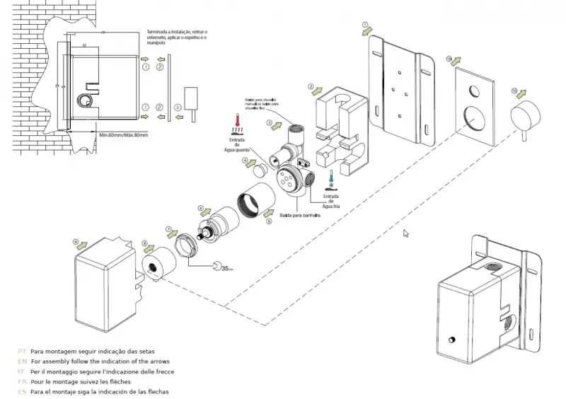Waterevolution Flow ingebouwd doucheset met thermostaat regendouche en handdouche massief RVS 1208889792