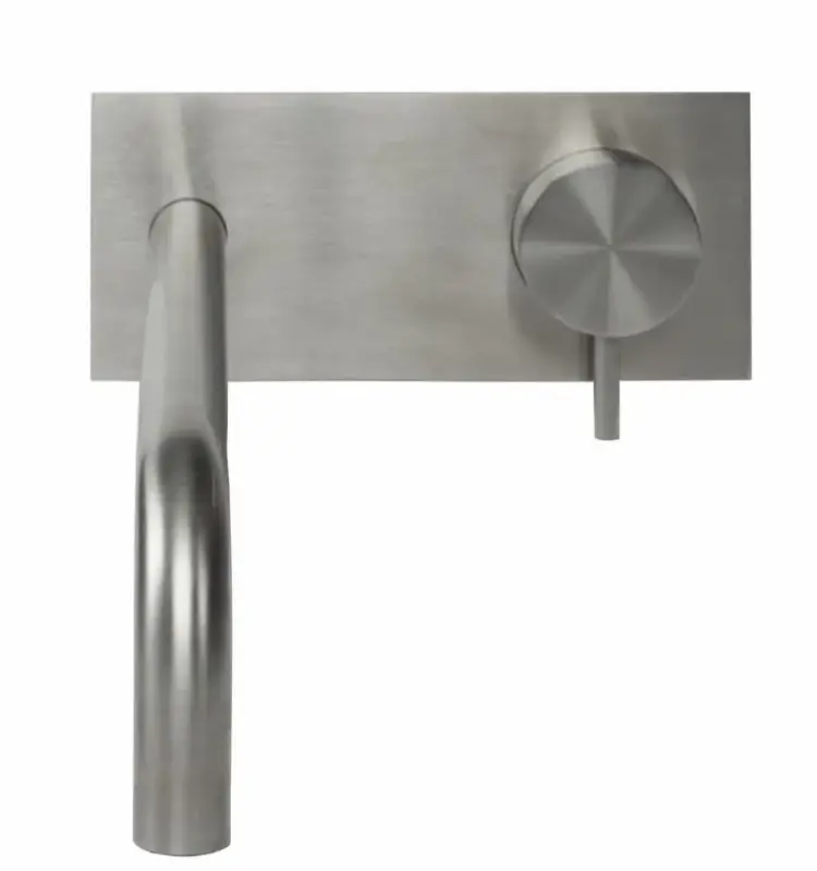 Waterevolution Flow vgradna pipa za umivalnik s pokrivno ploščo, v celoti iz nerjavečega jekla, z izlivom 25 cm T1161BIE-25