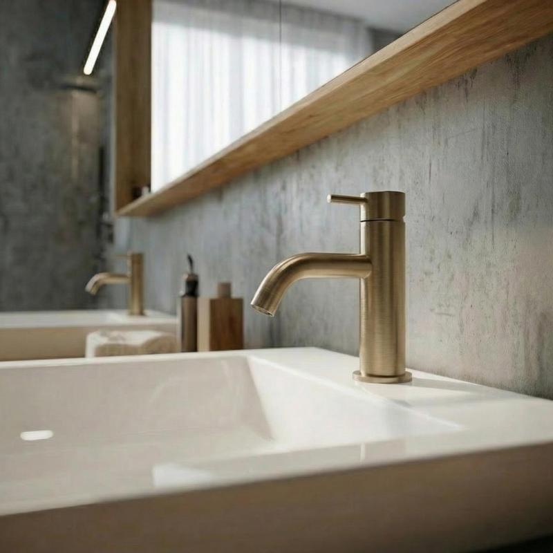 Waterevolution Flow nizka umivalna pipa, vključno s klik vtičem, brušena medenina T110LE