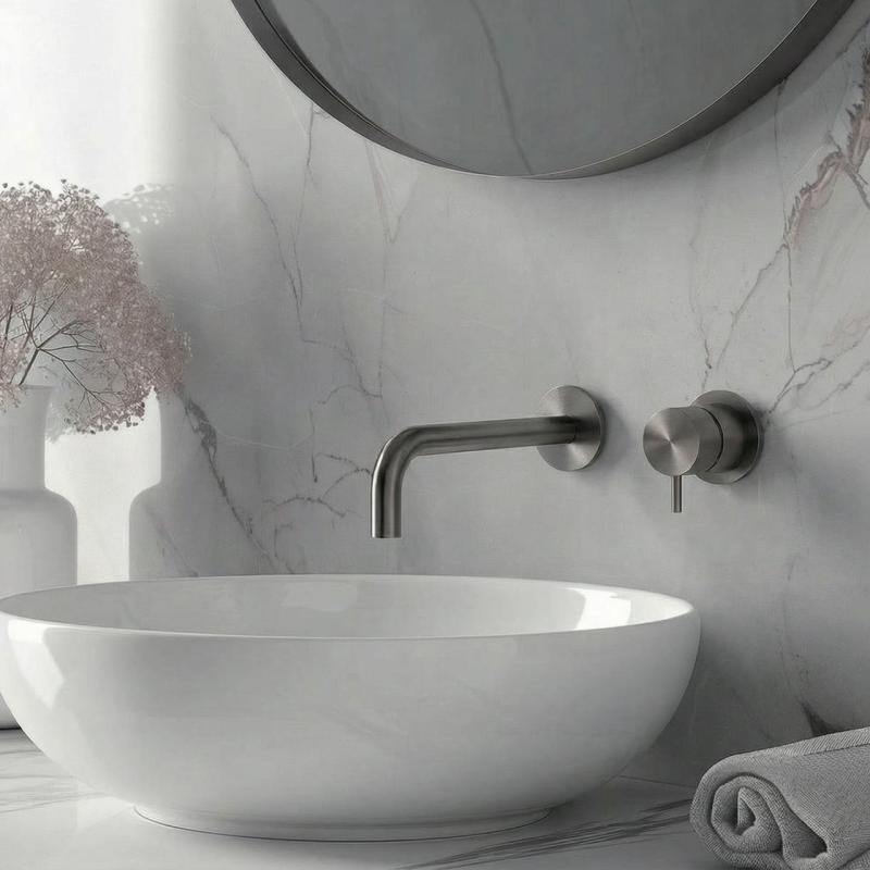 Waterevolution Flow vgradna pipa za umivalnik PVD Gun Metal z izlivom 21 cm T116BGME-21