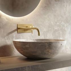 Waterevolution Flow vgradna pipa za umivalnik s pokrivno ploščo iz brušenega medenine z izlivom 21 cm T1161LE-21