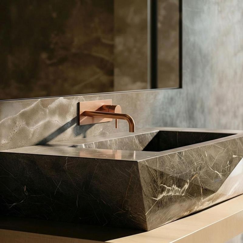 Waterevolution Flow vgradna umivalniška pipa s pokrovno ploščo PVD brušen bakrov z izlivom 15cm T1161CPE-15