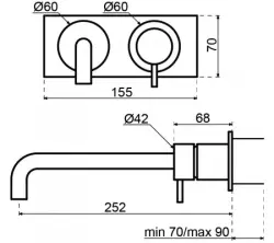 Waterevolution Flow inbouw wastafelkraan met afdekplaat PVD Light Gold met uitloop 21 cm T1161WGE-21