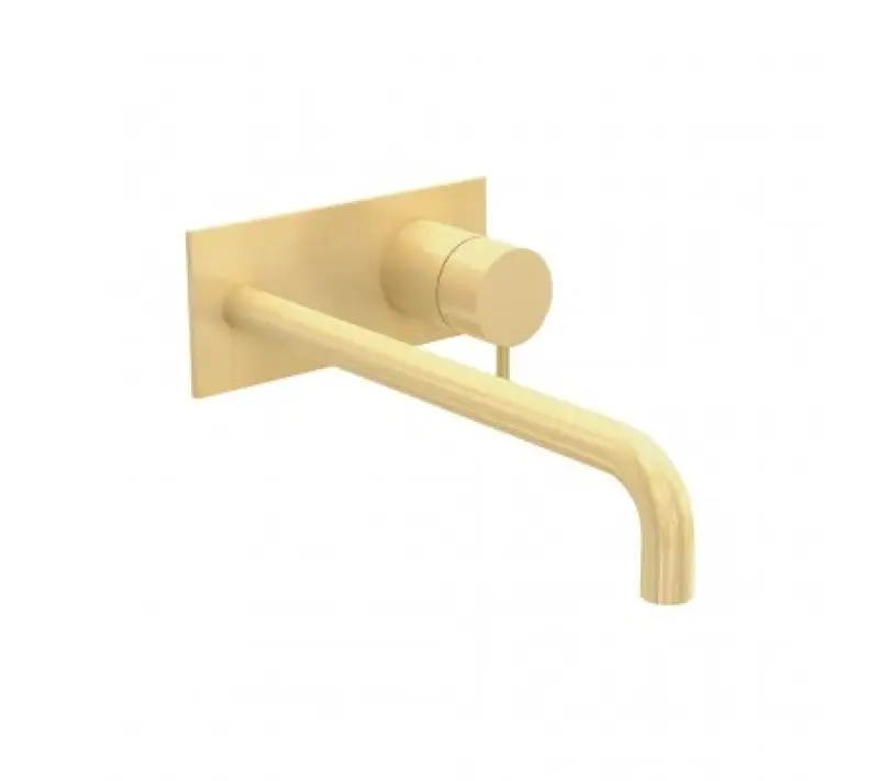 Waterevolution Flow ingebouwde wastafelkraan met afdekplaat PVD Light Gold met uitloop 15cm T1161WGE-15