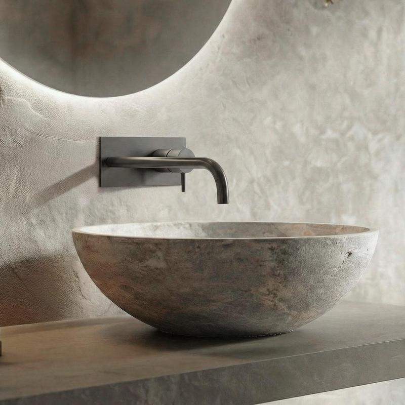 Waterevolution Flow vgradna pipa za umivalnik s pokrivno ploščo PVD Gun Metal z izlivom 21 cm T1161GME-21