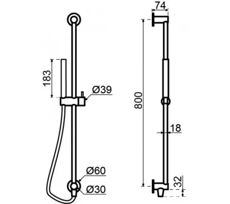 Waterevolution Flow glijstangset met handdouche 800 mm Brušeni baker T1661CPE