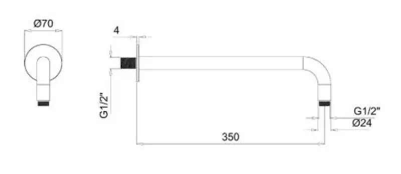 SB Rubinetterie Univerzalna stenska tuš roka okrogla 35cm barva Mat črna 1208946666