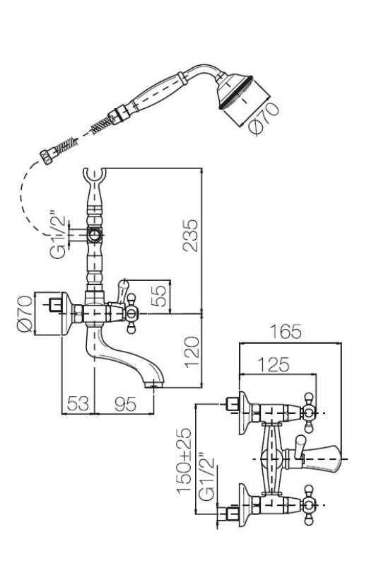 PB Prostoječa kopalniška pipa nostalgična z zvezdnimi ročaji nerjavno jeklo 6000