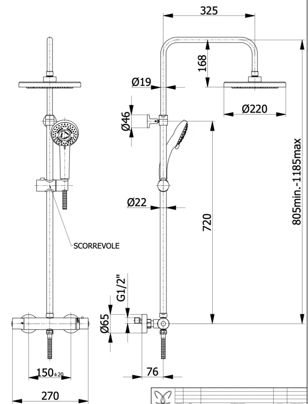 DEMM Tuš kombinacija termostat s tuš glavo s deževnim tušem krom 1208946965