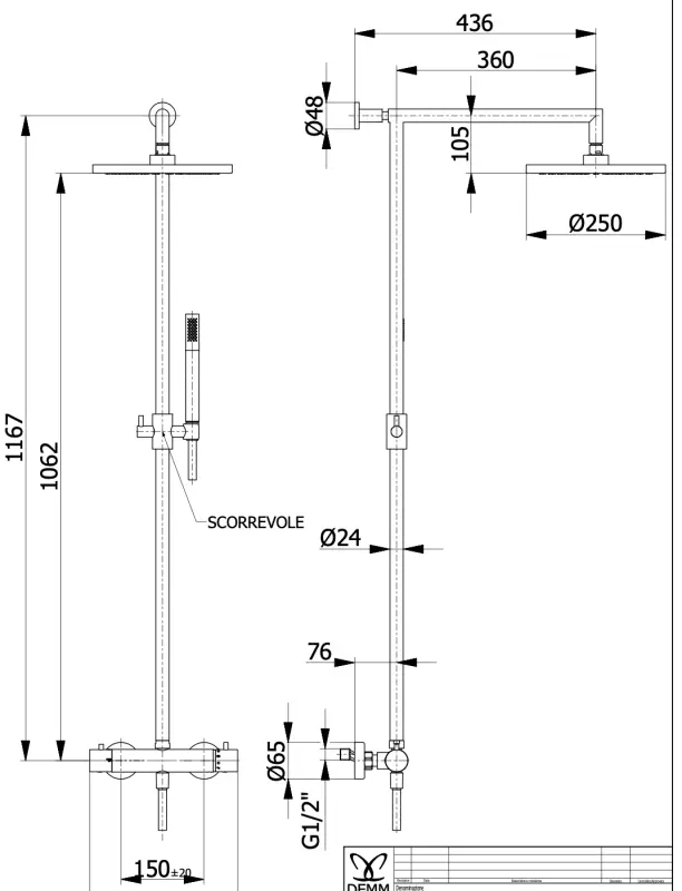 DEMM Shower tuš kombinacija termostat z deževnim tušem krom 1208946967