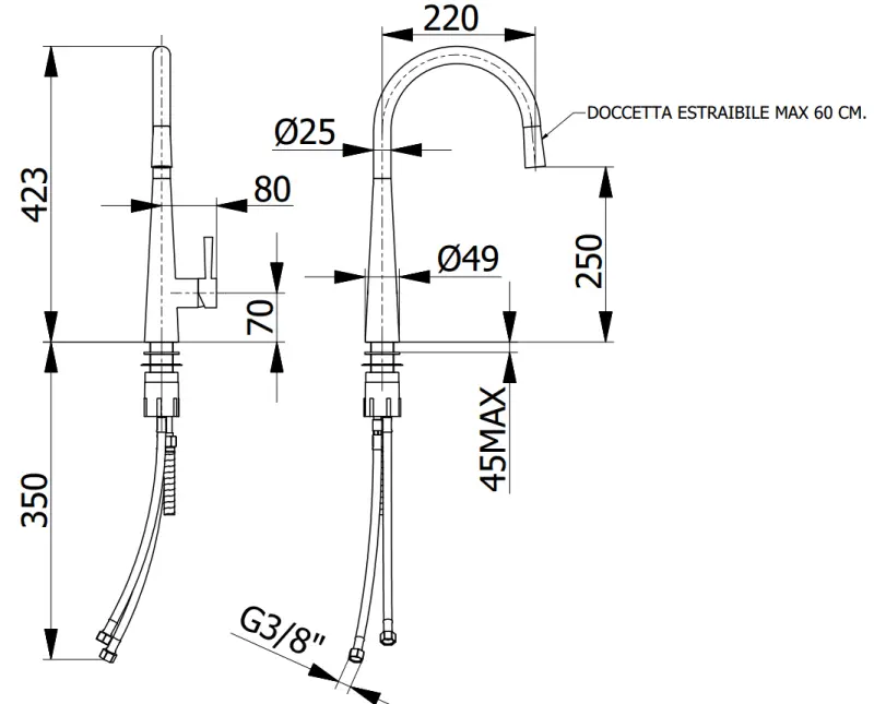 DEMM kuhinjska pipa z izvlečno cevjo krom 1208947332