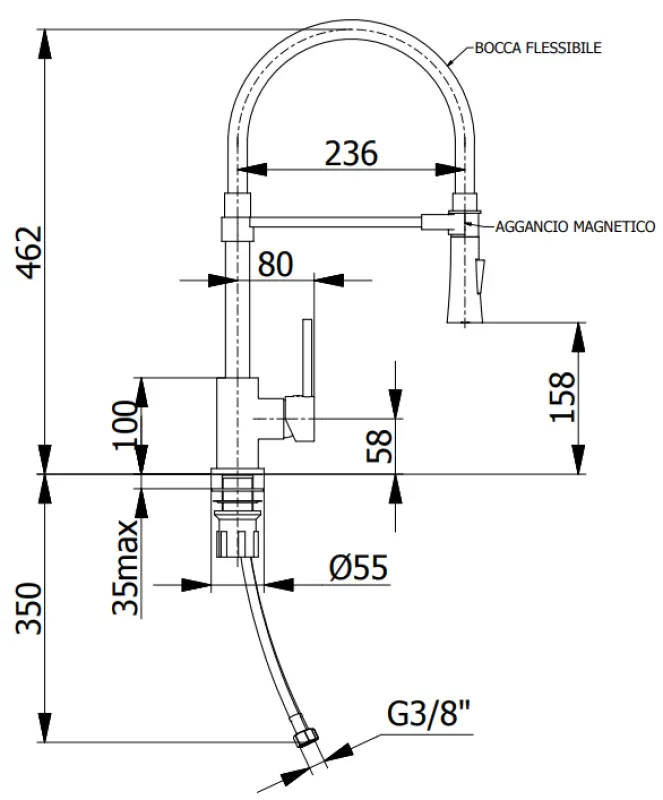 DEMM visoka kuhinjska pipa z vrtljivim izlivom in prho funkcijo krom/črna 1208947355