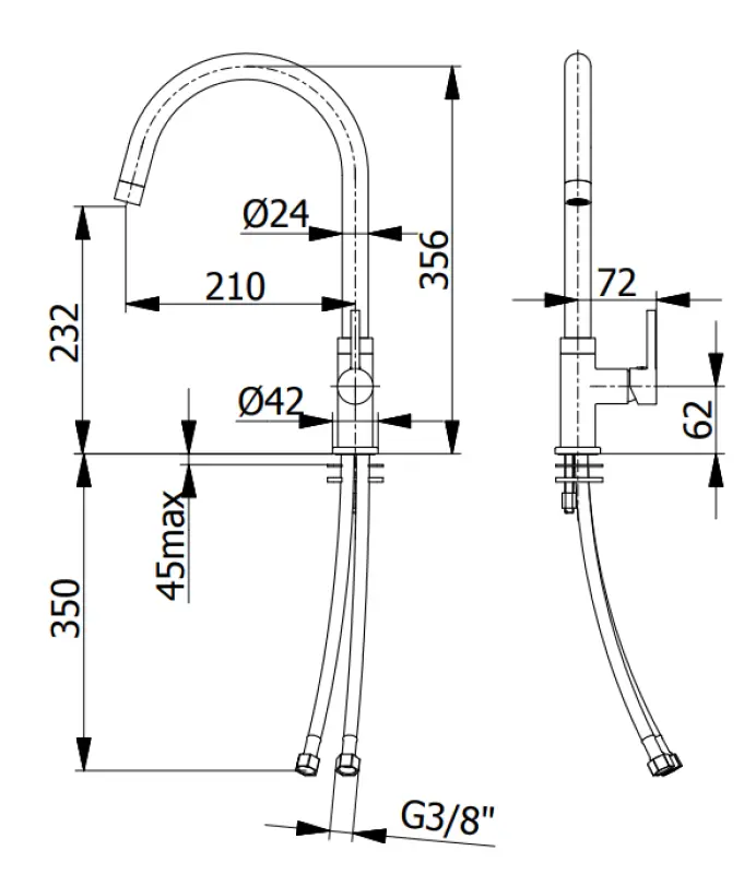 DEMM kuhinjska pipa enoročna z vrtljivim izlivom krom 1208947356