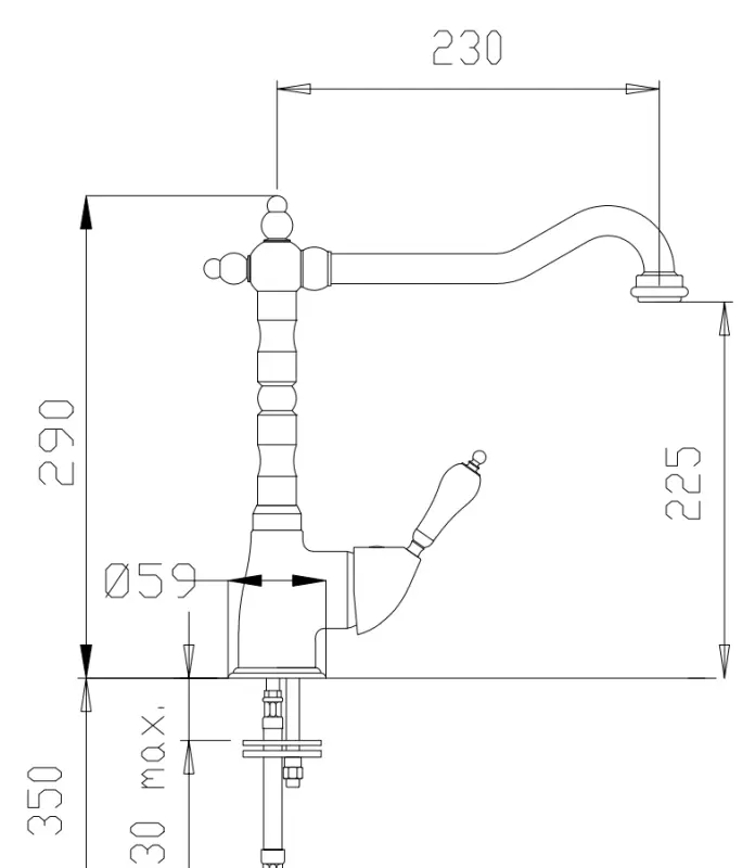 DEMM Nostalgijska kuhinjska pipa z vrtljivim izlivom krom klasična 1208947364