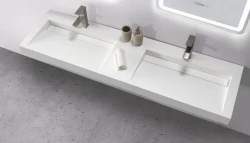 Solide-S Quatra dvojno korito iz masivnega materiala mat bele barve brez odprtine za pipo z masivnim pokrovom B180xD45xH8cm 1208952416