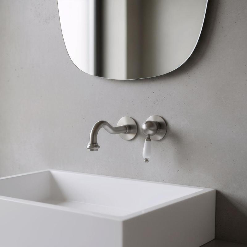 PB nostalgična vgradna umivalniška mešalna pipa Vintage izliv 21 cm nerjaveče jeklo