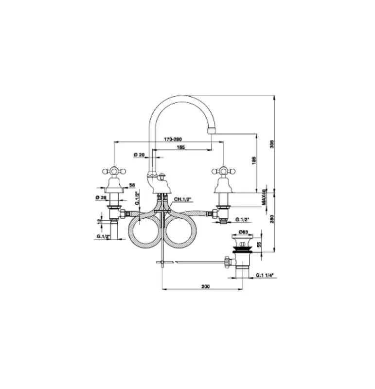 Cisal Arcana Keramični Umivalnik Mešalna Baterija 3-luknje Bron AC00106027