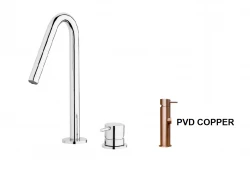 Waterevolution Flow 2-luknjasta umivalniška pipa z izlivom majhen 120 mm PVD brušeni baker T112VCPE