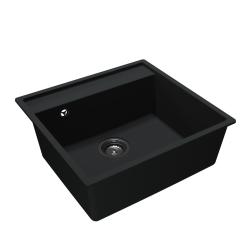 GraniteMy Bremen granitno pomivalno korito 53x50 cm črno, nadgradno, podgradno in ploskovno z izvrtino za pipo Z NERJAVEČIM ČEPEM