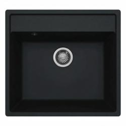 GraniteMy Bremen granitno pomivalno korito 53x50 cm črno, nadgradno, podgradno in ploskovno z izvrtino za pipo Z NERJAVEČIM ČEPEM