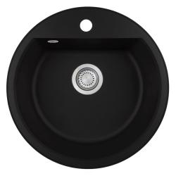 GraniteMy Bremen okroglo granitno pomivalno korito 43 cm črno, nadgradno in vgradno z luknjo za pipo in s čepom iz nerjavečega jekla 1208953206