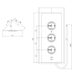 Energijski stolp s 3 vtičnicami ozemljitve in 2 usb polnilnika RVS 1208953216