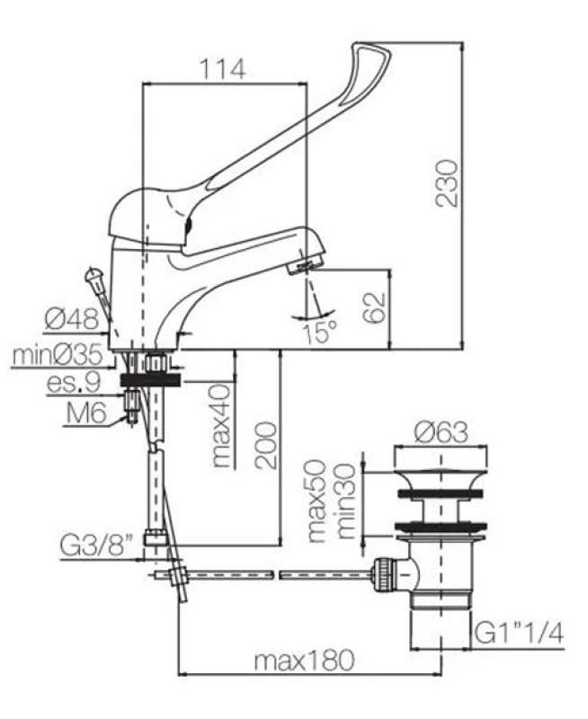 PB Clinic invalidska umivalniška pipa z dolgo ročico krom 1208953265