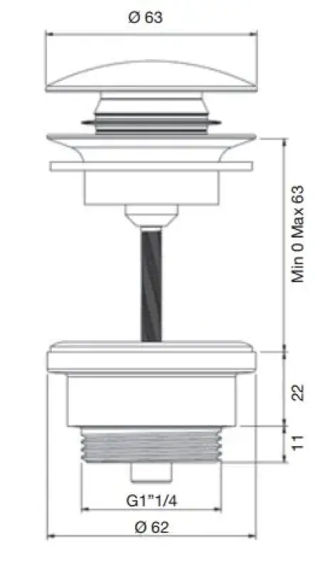 PB Unix umivalniški čep 1 1/4 zaprt push up click clack krom 1208953283