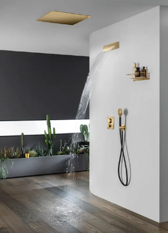 SB Square deurdouš vgradni 380x380 mm brušeni medenina PVD