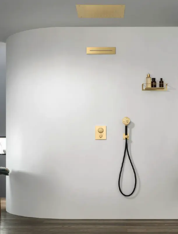 SB Square vgradna deževna prha 500x500mm Brušena Medenina PVD