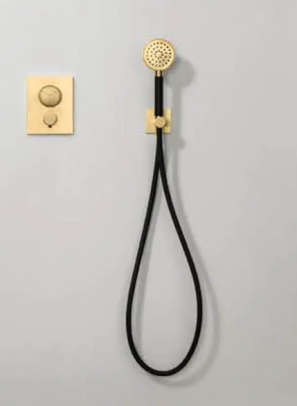 SB Rubinetterie Universele handdoucheset met slang en ophanghaak geborsteld messing goud PVD 1208953551