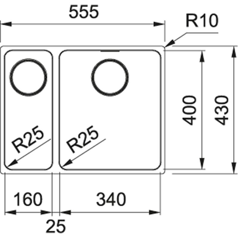 Franke Mythos MYX 160.34.16 BR enevpol rjava pomivalno korito za vgradnjo pod pult 16+34cm 122.0638.272