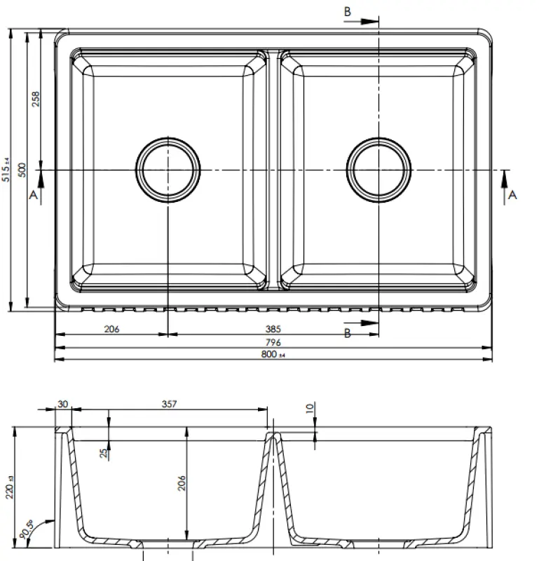 GraniteMy Tradition podeželsko dvojno korito 2-stransko granitno pomivalno korito 80x50 cm črno, za vgradnjo na pult, pod pult ali v nivoju pulta 1208953697