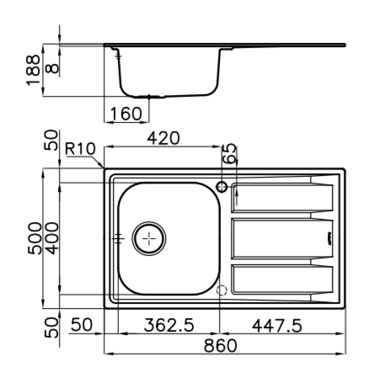 Foster Marine RVS 316 obrnljivo korito z odcejevalnim delom 86x50cm vgradnja 1208953725