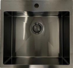 Ausmann Weser nerjaveče jeklo pomivalno korito antracitne barve PVD Gun Metal 55x51 z odprtino za pipo, vgradno, poravnano in nadgradno 067144