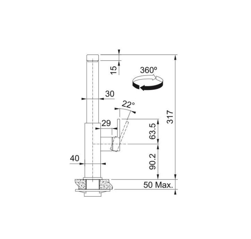 Franke masivna nerjaveča jeklena kuhinjska pipa Mythos z vrtljivim izlivom inox 115.0547.852